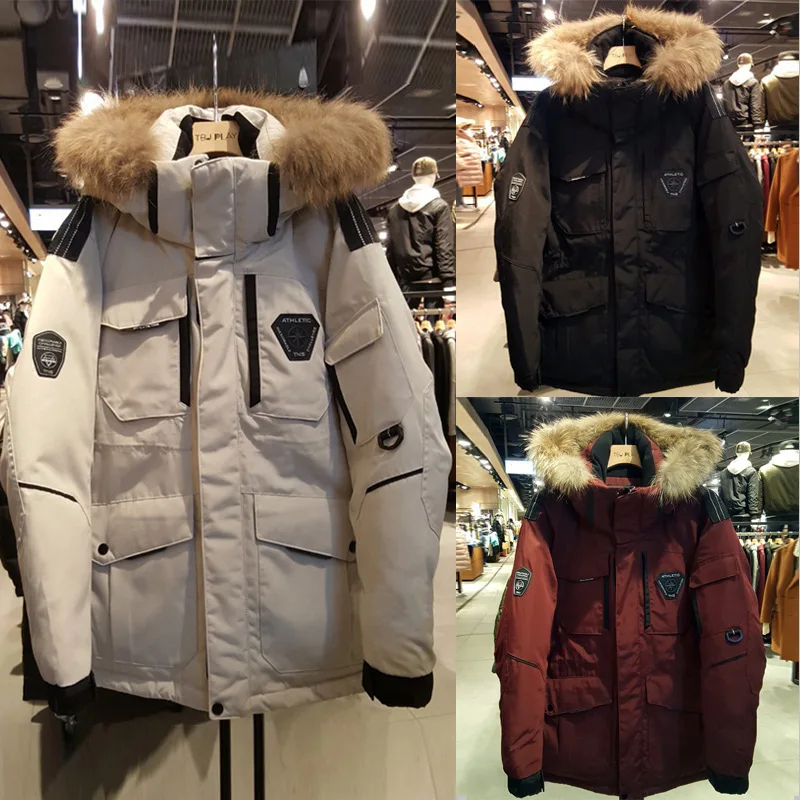 

Running Man Same Style down Jacket Men and Women Couple Korean Parka Workwear Winter 90 Velvet White Duck down Coat Genuine Fur