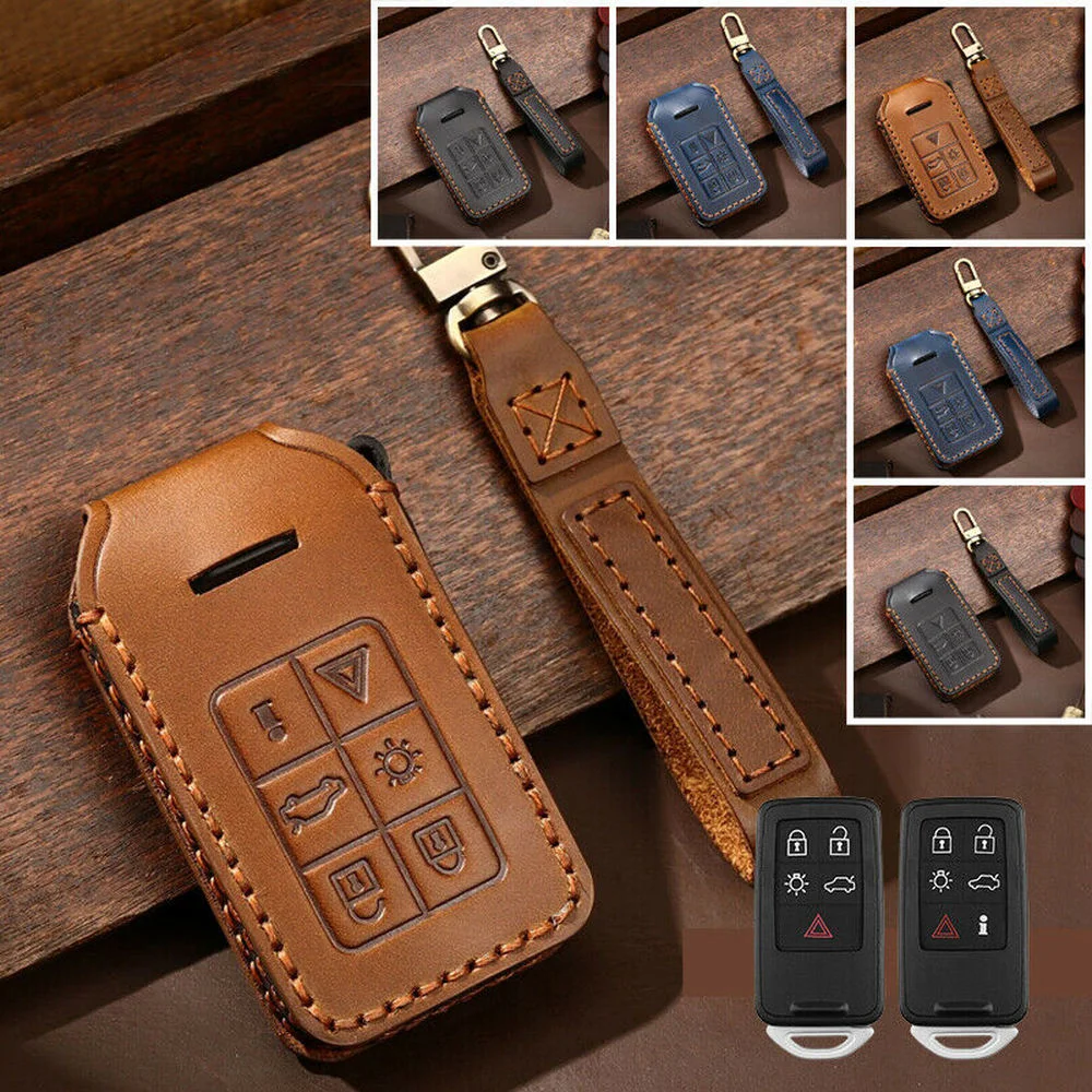 

Genuine Leather Remote Car Key Fob Cover Case Shell Holder Keychain For Volvo S60 S80 V40 V60 XC60 XC70 5 6 Button Key Bag
