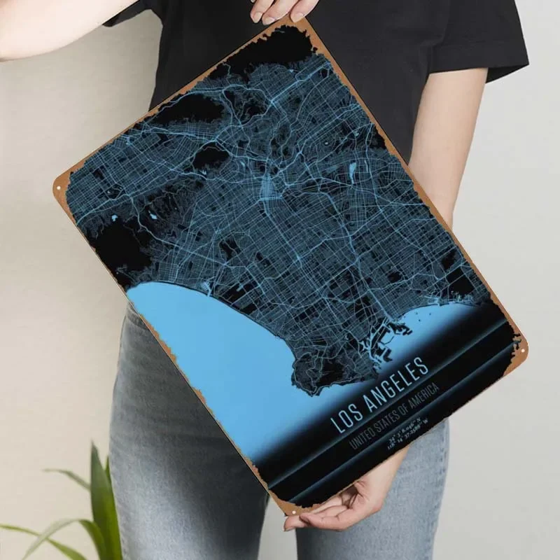 Лос-Анджелес Калифорния жестяная карта знак настенное искусство декор для