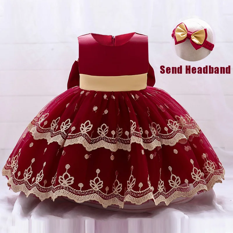

Summer Pageant Embroidery Baptism 1st Birthday For Baby Girl Clothes Princess Wedding Lace Party Dress Vintage Toddler Costume