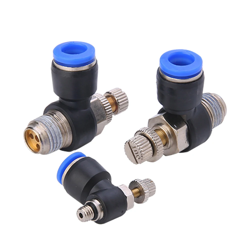 

1/8" 1/4" 3/8" 1/2" BSPT Male x 4/6/8/10/12mm OD Tube Pneumatic Qucik Fitting Air Flow Speed Controller Throttle Valve