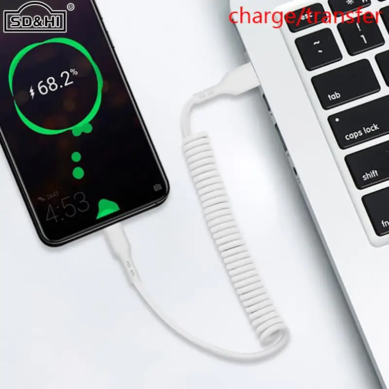 

Пружинный USB-кабель типа C, 66 Вт, кабель для быстрой зарядки для Xiaomi, Huawei, Samsung, выдвижной шнур типа C, 1,8 м