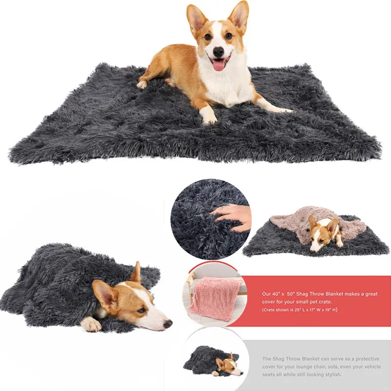 

Soft Faux Fur Pet Bed Mat Plush and Fluffy Pet Pad Ultra Cozy Pet Throw Rug Reversible Fleece Dog Crate Kennel Pad Pet Bed Liner