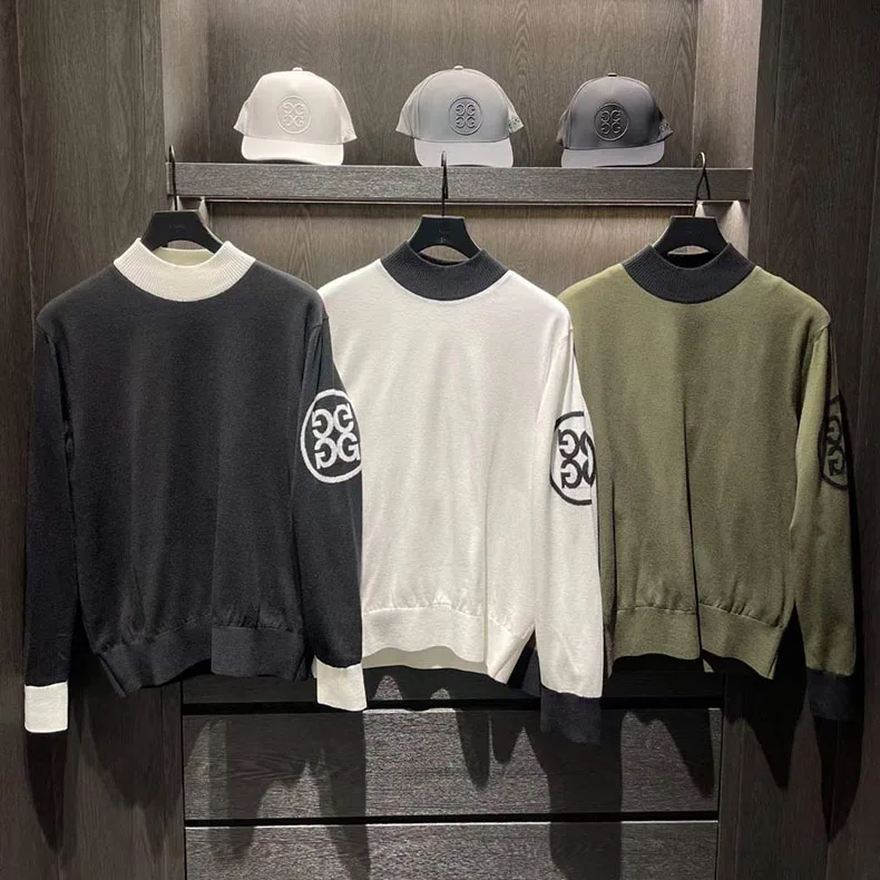 

Korean Golf Shirt Men's Autumn and Winter New Stand Collar Warm Long Sleeve Versatile Color Match Windproof T-Shirt