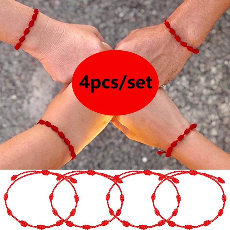 

4pcs/set Couple Handmade 7 Knots Red String Bracelet for Protection Lucky Amulet Friendship Braid Rope Wristband Bangles Jewelry