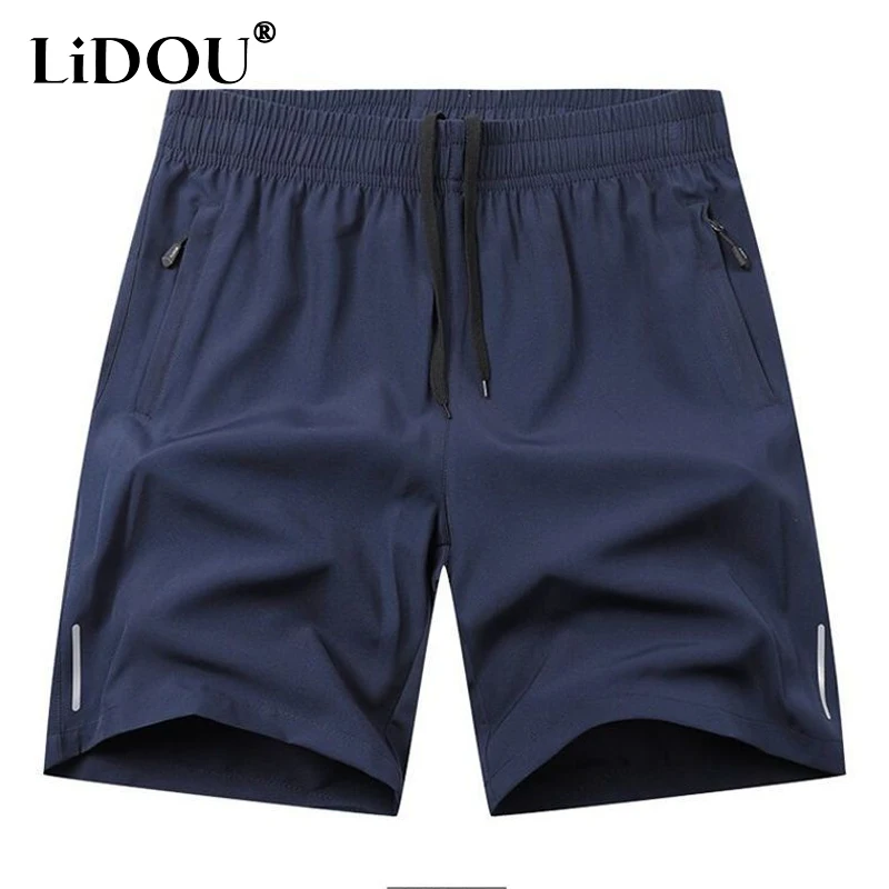 

Summer Ice Silk Fabric Shorts 2023 Men's Oversize Solid Color Quick Drying Sports Pants Casual Loose Men's Knee Length Pants