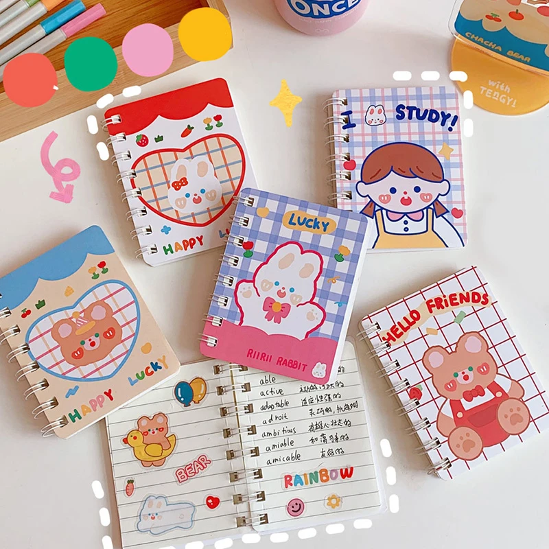 

Kawaii 80 Sheets Coil Portable Pocket Notebook Agenda Sprial Memo Pads Small Notepad Gift School Stationery