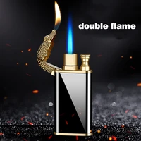 metal dragon creative double fire gas lighter jet torch turbo windproof cigarette lighter inflatable butane smoking accessories