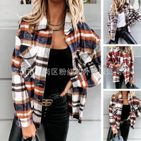 winter coats for women 2022 european and american long sleeved large pocket loose womens plaid shirt mid length coat