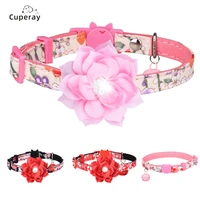 printed cat collar with bell and rhinestone flowers adjustable size cute pet collar cat head plastic buckle for puppies and cats