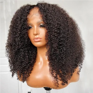 26inch Soft Black Preplucked Glueless 180Density Long Kinky Curly Lace Front Wig For Black Women BabyHair Daily Wear Preplucked