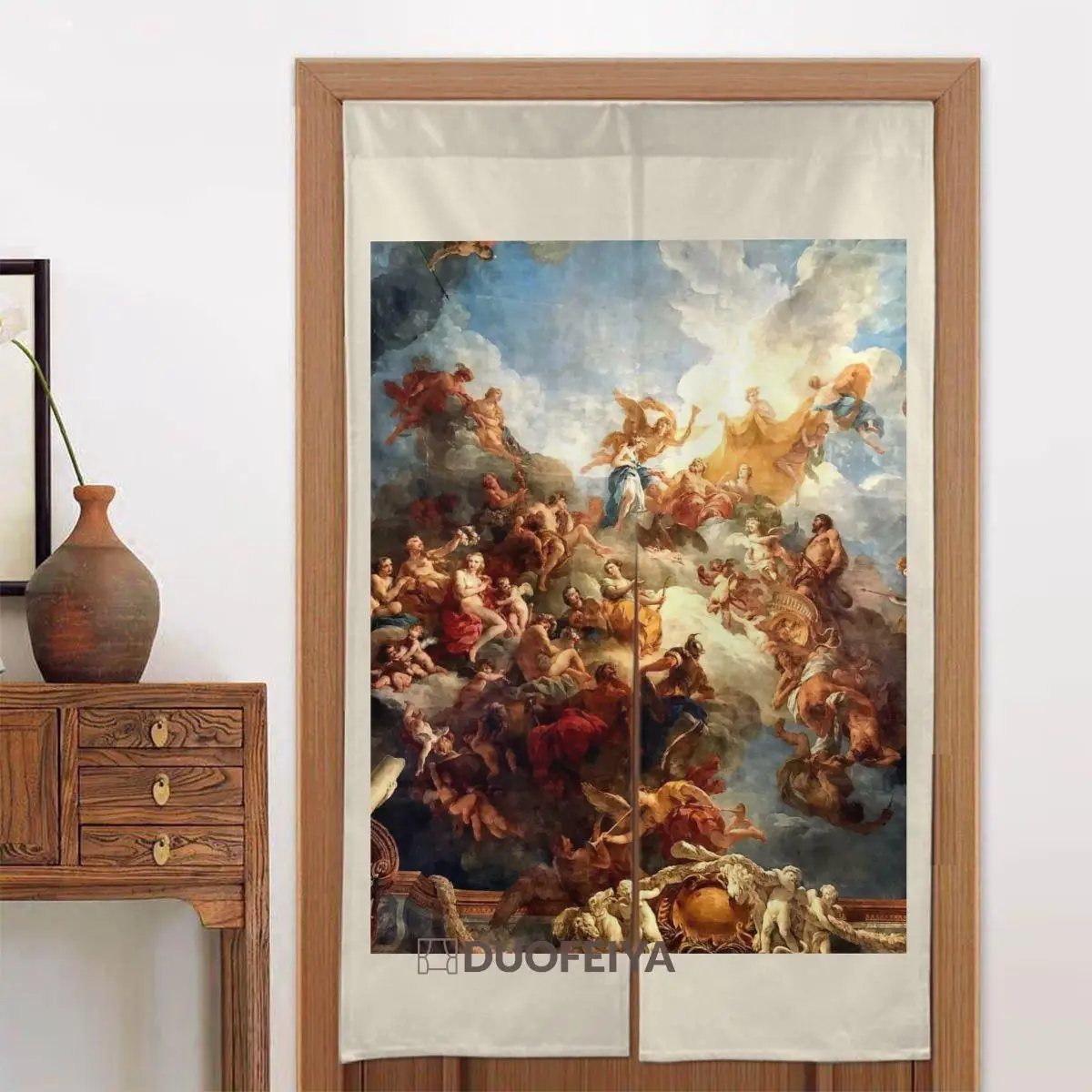 

European Oil Painting Japanese Door Curtain Angel Separate Tapestry Cotton Linen Hanging Half Curtain for Entrance Home Ornament