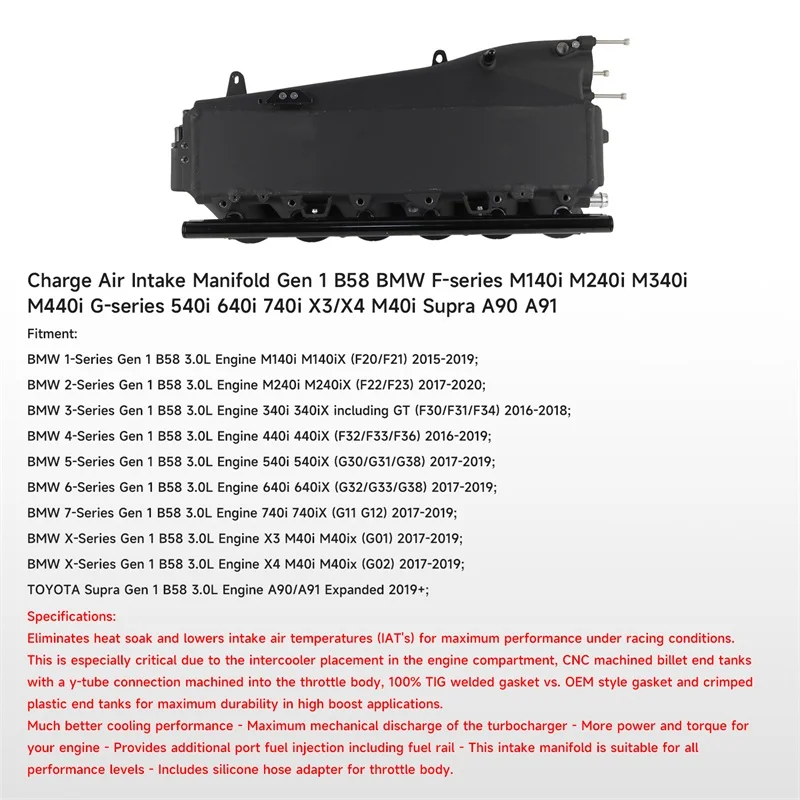 

Комплект коллектора воздушного охладителя с верхней планкой и пластиной, подходит для BMW Gen1 B58 B58 M140i M240i 340i Toyota A90/A91 15-20 черный