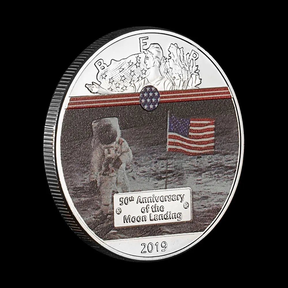 Памятная монета 2019 на 50-ю годовщину посадки Луны красочное покрытие