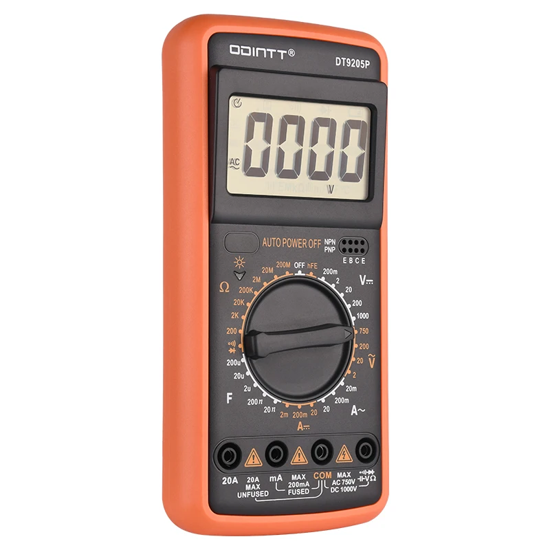 

DT9205P Professional Digital Multimeter AC DC Voltage Test 20A Current Hfe Ohmmeter Capacitance Diode Manual Range 2000 Counts