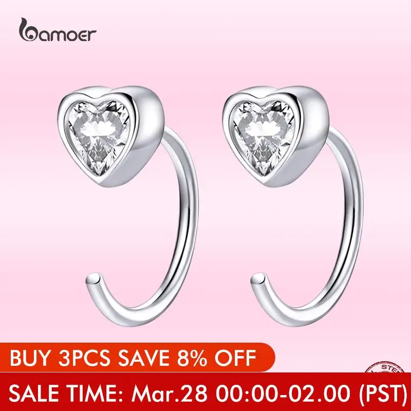 

Bamoer Simple Love Ear Studs For Girl Genuine 925 Sterling Silver Luxury Heart Shape Zircon Earrings Women 2021 Trendy Jewelry