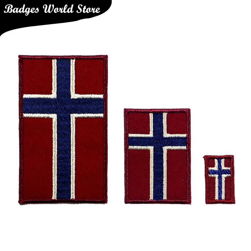 Набор распродаж, большой, средний и маленький флаг Норвегии, значок с вышитым рисунком, аппликация, нашивка для самостоятельного нанесения металлических значков