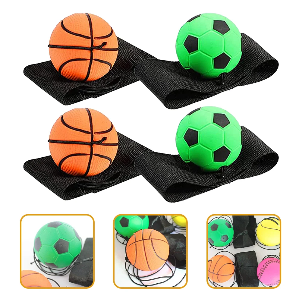 

4 Pcs Wrist Bouncy Ball Stretch Toy Football Bands Soccer Gifts Sports Balls Basketball Return Child