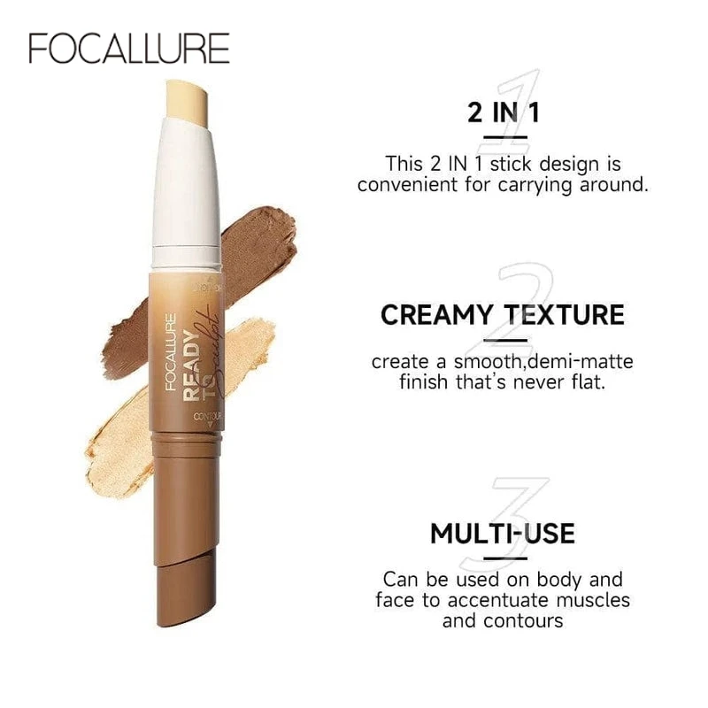 

FOCALLURE 2 In 1 Matte Bronzers Highlighter Stick Long-lasting Waterproof Face Concealer Cream Contour Pencil Makeup Cosmetics