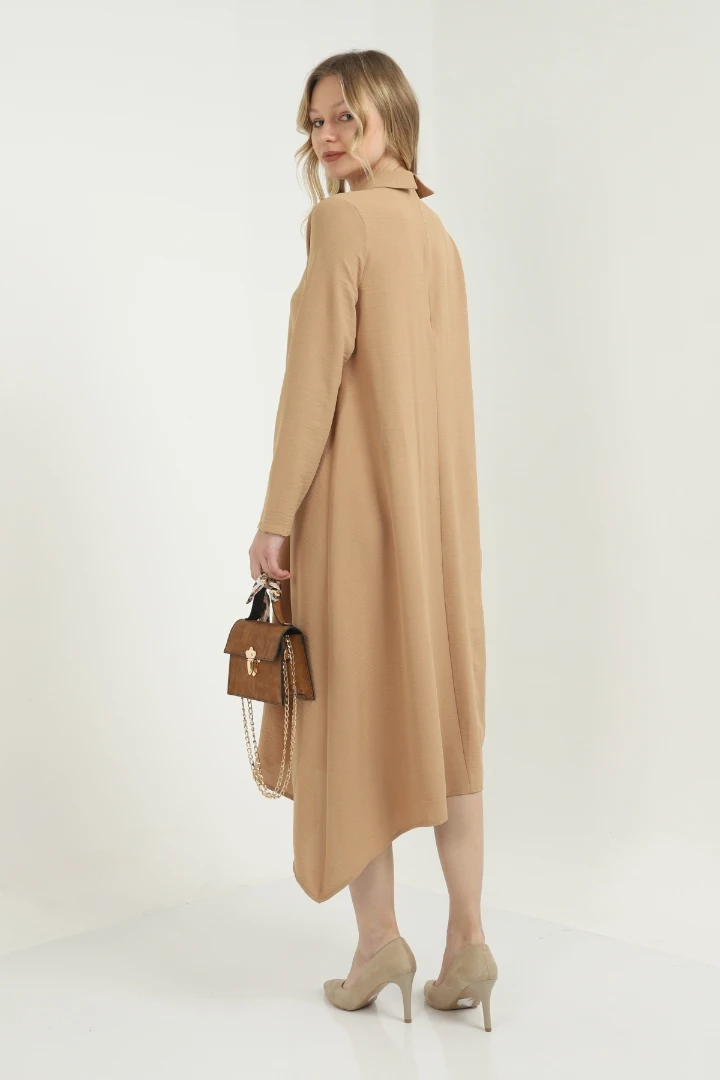 

Tan Brooch Detail Asymmetric Cut Long Tunic new season elegant design plus size women's tops