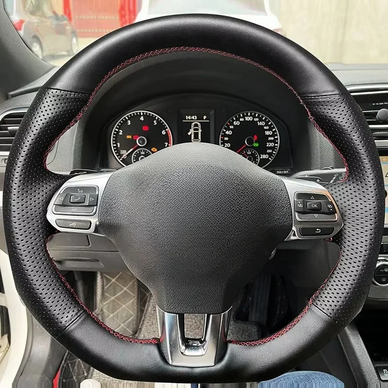 Фото Автомобильный чехол на руль, кожаная отделка, аксессуары для Golf 6 (VI) GTI MK6 2009-2014 Polo GTI Scirocco Passat CC Tiguan R-Line №1