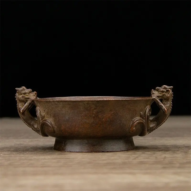 

Collection Copper Alloy Double Dragon Ear Incense Burner Vintage Crafts Home Incense Utensils Incense Burner Furnishings Send In