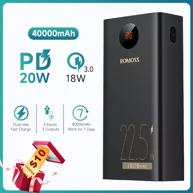 

ROMOSS 40000mAh Power Bank 22.5W Fast Charge Portable External Battery Charger PD 20W Powerbank For iPhone Poverbank