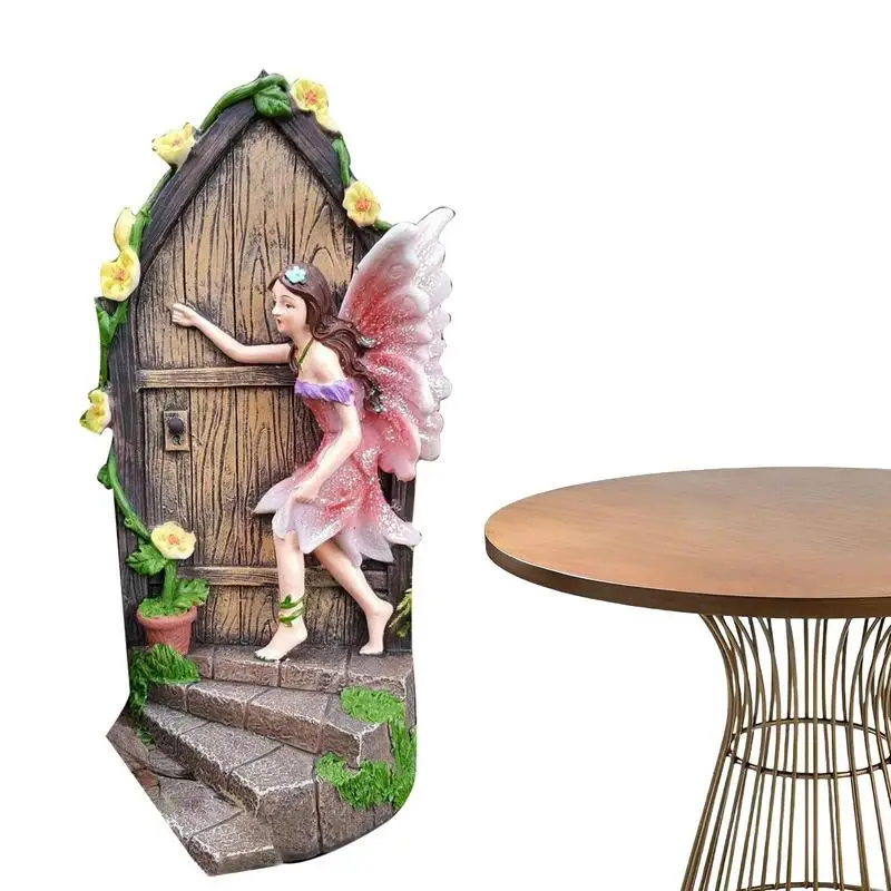 

Миниатюрная статуя двери, декоративная сказочная дверь из смолы, подвесное украшение для дерева, сада, Сказочная уличная скульптура