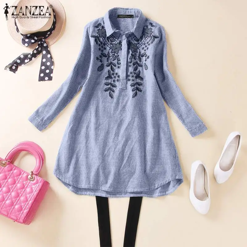 

Casual OL Irregular Shirt Oversize ZANZEA Fashion Embroidery Blouse 2022 Spring Retro Long Sleeve Tops Women Elegant Lapel Blusa