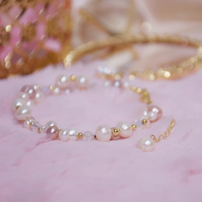 

Minar Personality 14K Gold Freshwater Pearl Crystal Beaded Bracelet for Women Hollow Flower Charm Bracelets Statement Jewelry
