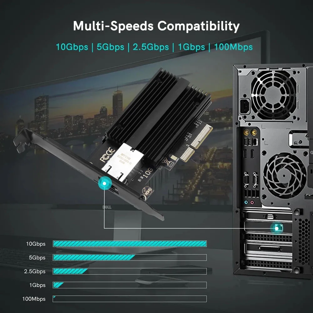 Фото Сетевая карта PCIe на RJ45 10 Гбит/с AQC113C 1G 2.5G 5G 10G Гигабитный Ethernet адаптер LAN PCI Express для настольного ПК с Windows 10/11 №2
