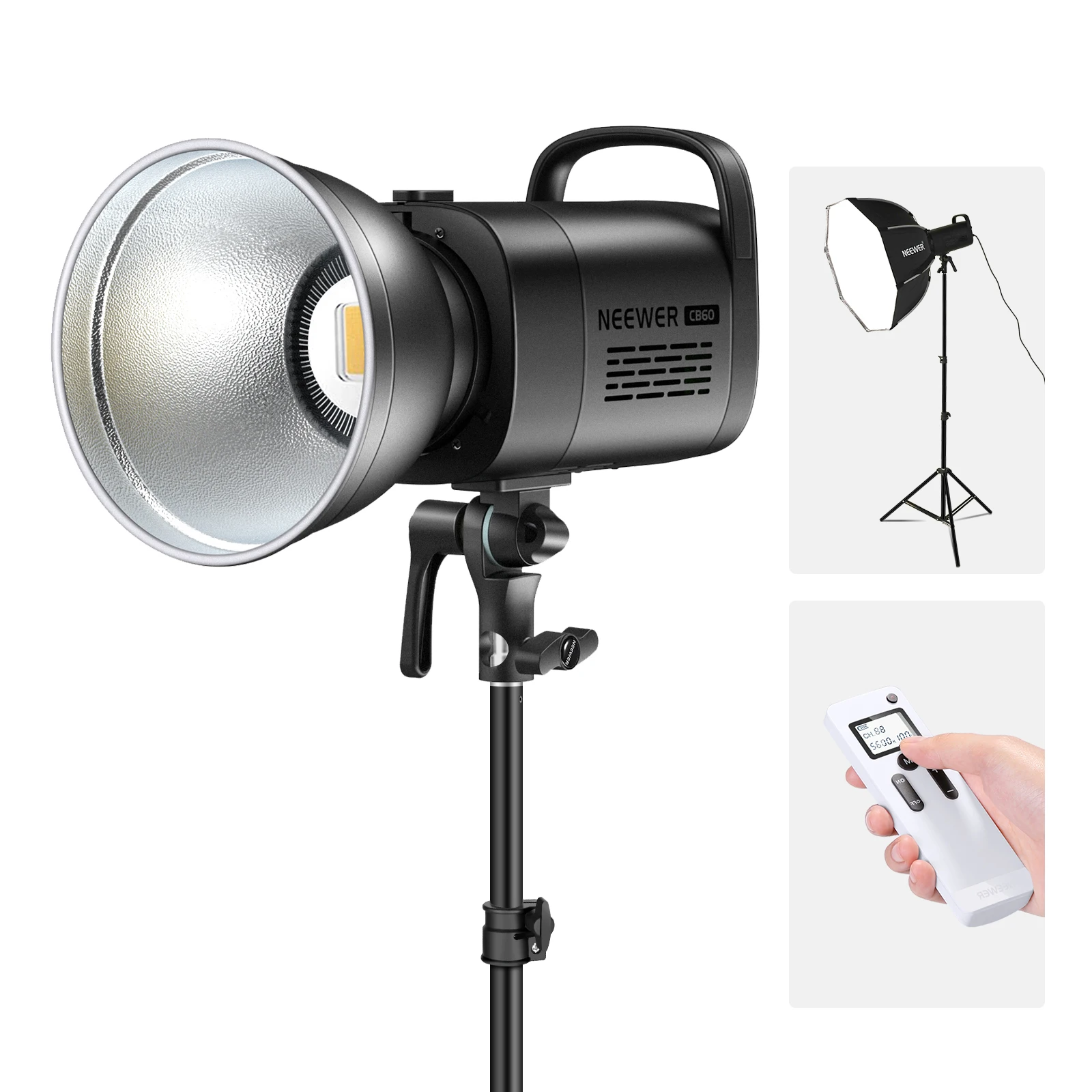 

Neewer CB60 60W Светодиодный светильник для видео, 5600K светодиодный светильник с креплением Bowens, 2,4G беспроводной пульт дистанционного управления, софтбокс, подставка, 6500 Люкс @ 1 м