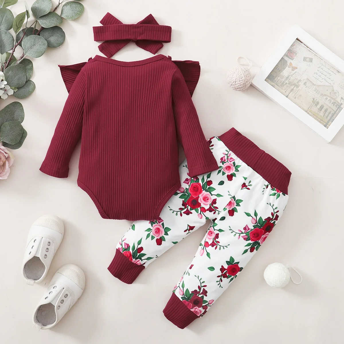 3Pcs Newborn Girl Clothes Set 3 Months Baby Girl Clothes Toddler Girl Outfits Baby Bodysuit + Bow Pants Infant Kids Clothing
