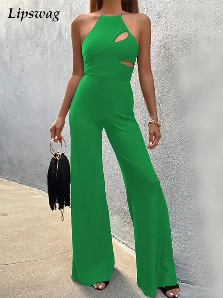 

Elegant Solid Wide Leg Jumpsuits 2022 Summer Women Sexy Off Shoulder Party Rompers Spring Office Lady Fashion Cut Out Playsuit