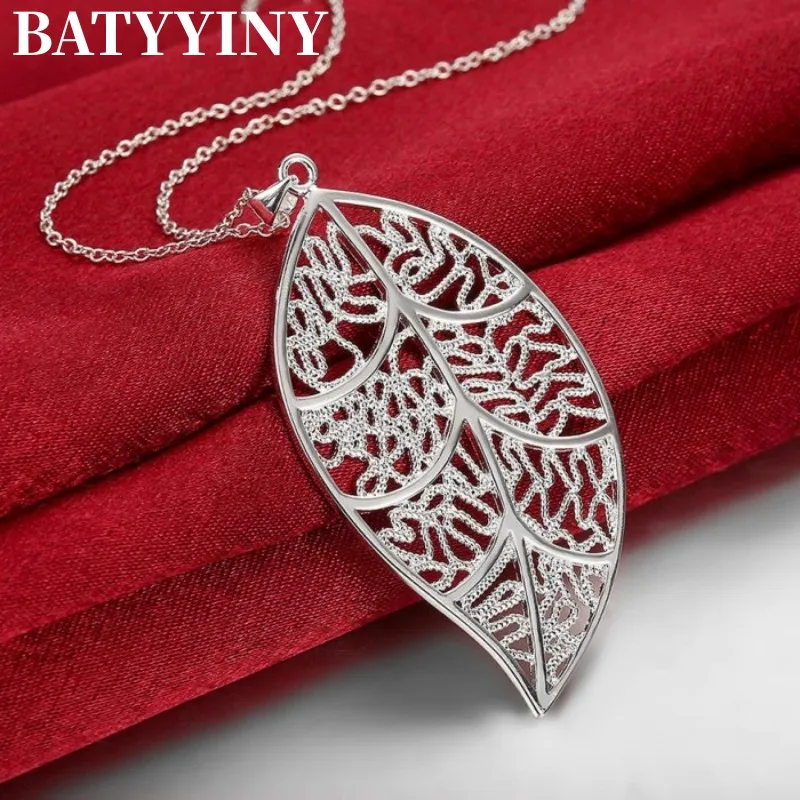 

BATYYINY 925 Sterling Silver 18 Inch Chain Leaf Pendant For Women Fashion Wedding Engagement Jewelry Gift