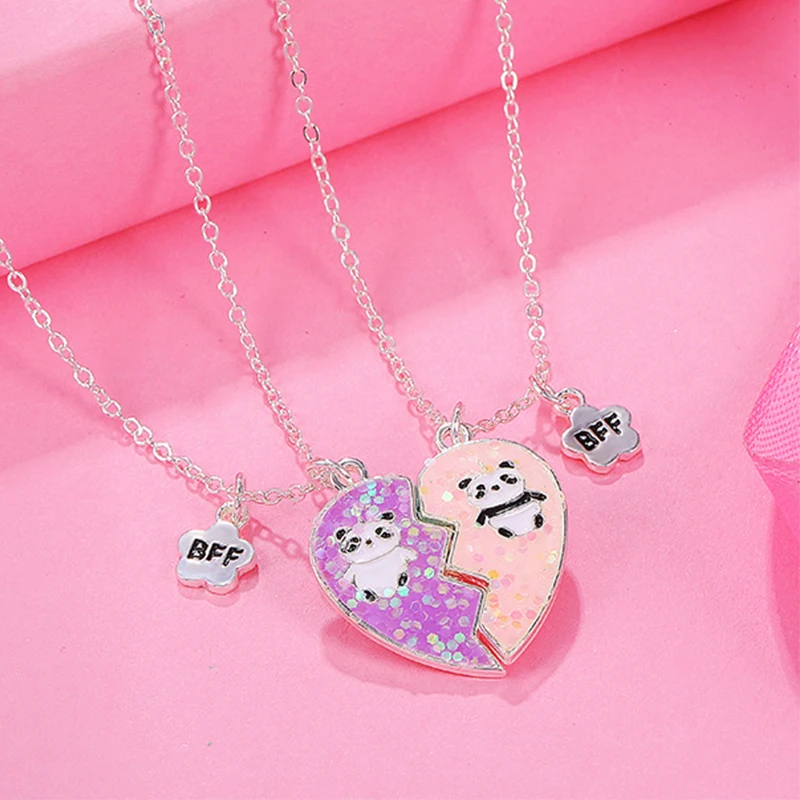 

2PCS/Set Panda Heart Broken Pendant Necklace BFF Couple Jewelry for Kids Girls Fashion Friendship Best Friends Gifts