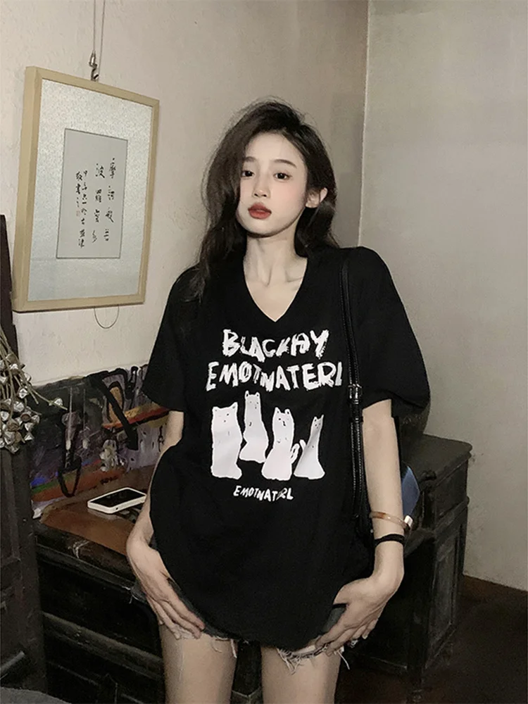 

Футболка женская хлопковая с коротким рукавом и V-образным вырезом