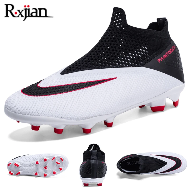size-36-49 Adult FG/TF Soccer Shoes Non-Slip Long Spike Football Boots Young Kids High Ankle Cleats Grass Sock Mouth Sneakers