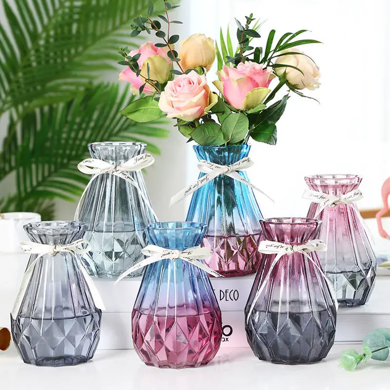

Nordic Home Decoration Glass Vase Room Decoration Flower Pot Color Crystal Hydroponic Plant Flower Arrangement Desktop Crafts