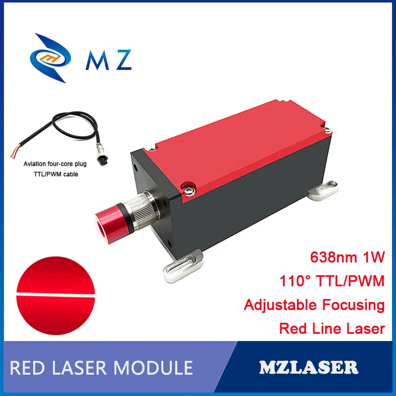 High Power Adjustable Focusing Red Line Laser TTL/PWM 638nm 1W 110 Degrees Excellent Heat Dissipation Industrial Grade
