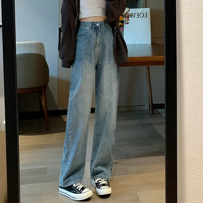 Blue Jeans Women American Wide Leg Pants Loose Fashion Hip Hop Street Temperament Vintage Female 2023 NEW Summer Trousers