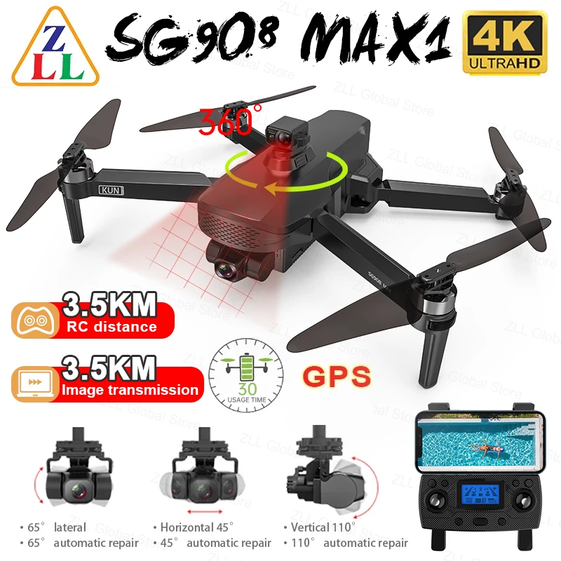 ZLL-Dron SG908 Max / SG908 Pro con GPS, 4K, Profesional, 3 ejes, cardán, cámara HD, 2,4G, Wifi, 3KM, RC, helicóptero, Quadcopter VS SG906