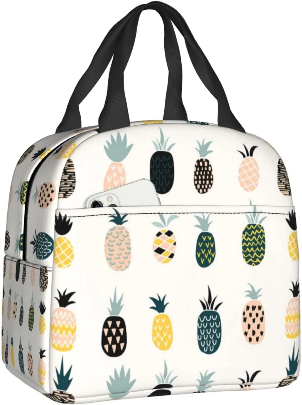 

White Pineapple Lunch Bag Insulated Reusable Lunch Box Thermal Tote Bag Container Cooler Bag for Women Men Travel Picnic Work