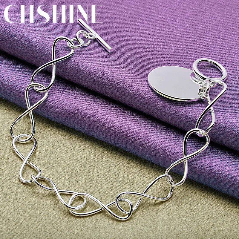 

CHSHINE 925 Sterling Silver Round Brand Pendant Bracelet For Women 8-Word TO Chain Fashion Charm Jewelry