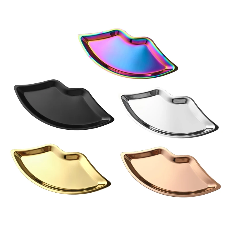 

Stainless Steel Lip Shaped Jewelry Tray Watch Ring Necklace Bracelet Display Tray Desktop Ornament Cosmetic Organizer