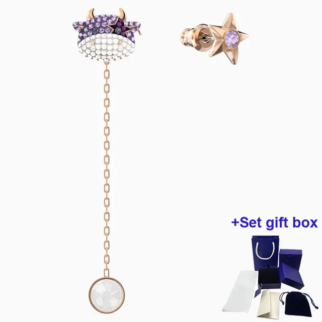 

Высококачественные модные очаровательные серьги, маленькие висячие серьги, асимметричный дизайн, с рисунком быка и звезды, с покрытием из розового золота