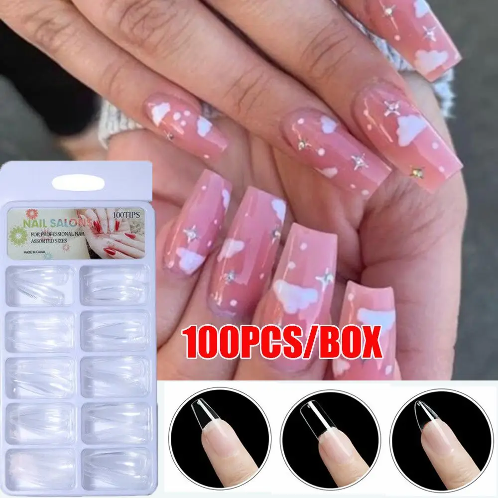 

100PCS/Box False Nail Tips Clear Artificial Fake Nails Half/Full Cover French Coffin Nail Art Manicure Tools