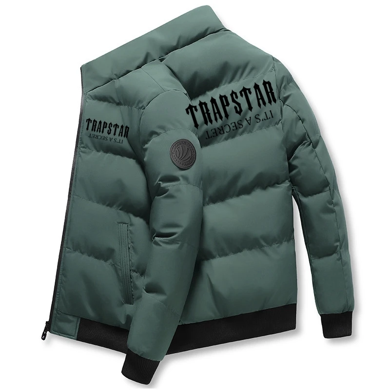 2022 TRAPSTAR Channel Autumn Winter Men's Ethnic Zip-Up Jacket Casual Bomber Jacket Scarf Collar Fashion Slim Coat