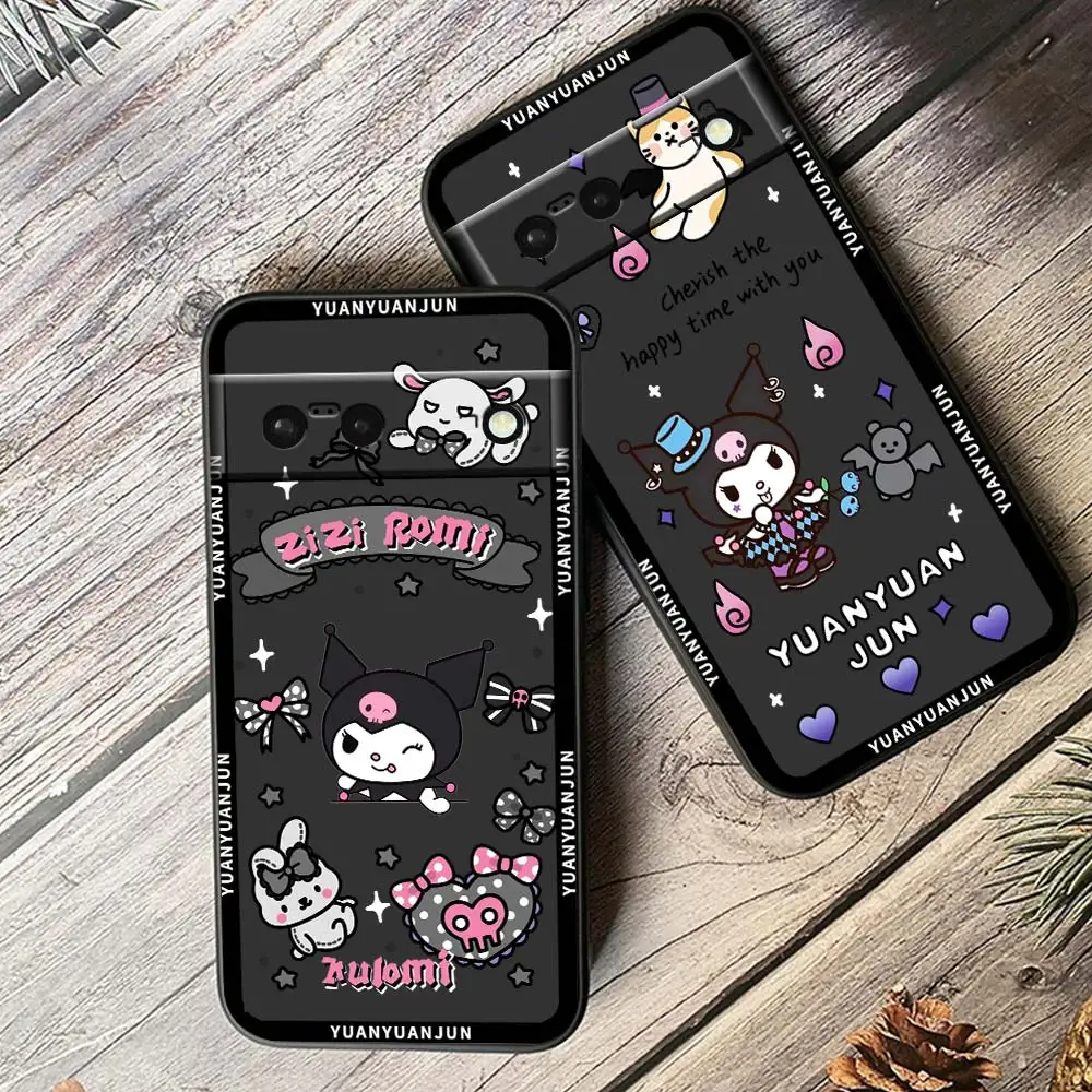 

Kulomi Sanrio Melody Luxury Phone Case For Google Pixel 8 7 6 Pro 6A 5A 5 4 4A XL 5G Black Shell Soft TPU Cover Fundas Capa