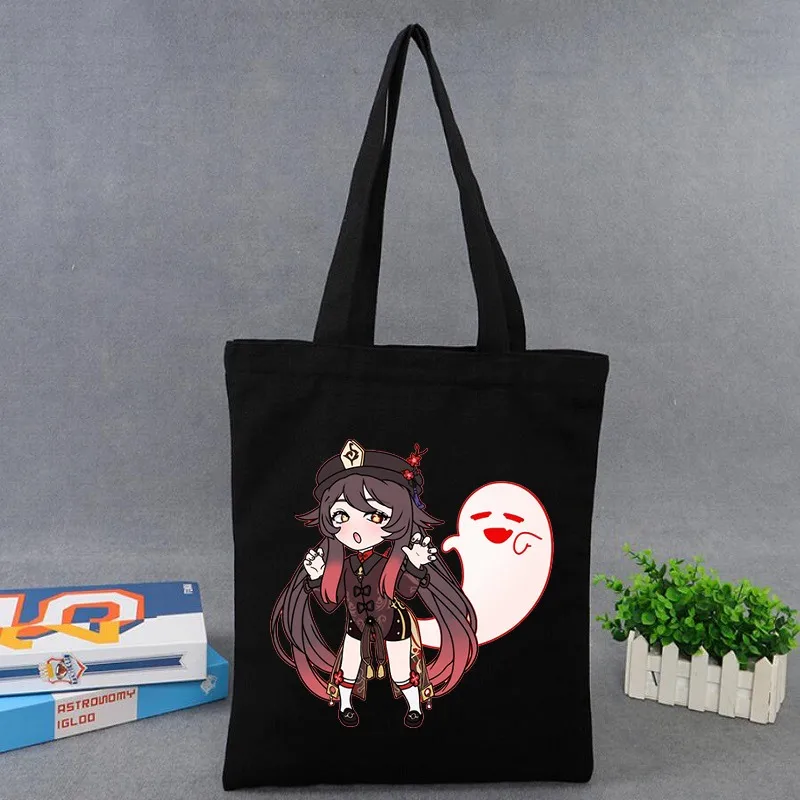 

Холщовая Сумка для покупок Hu Tao Graphic Totebag Harajuku Genshin ударопрочные сумки для покупок сумка на плечо женская эко-сумка аниме манга Ulzzang